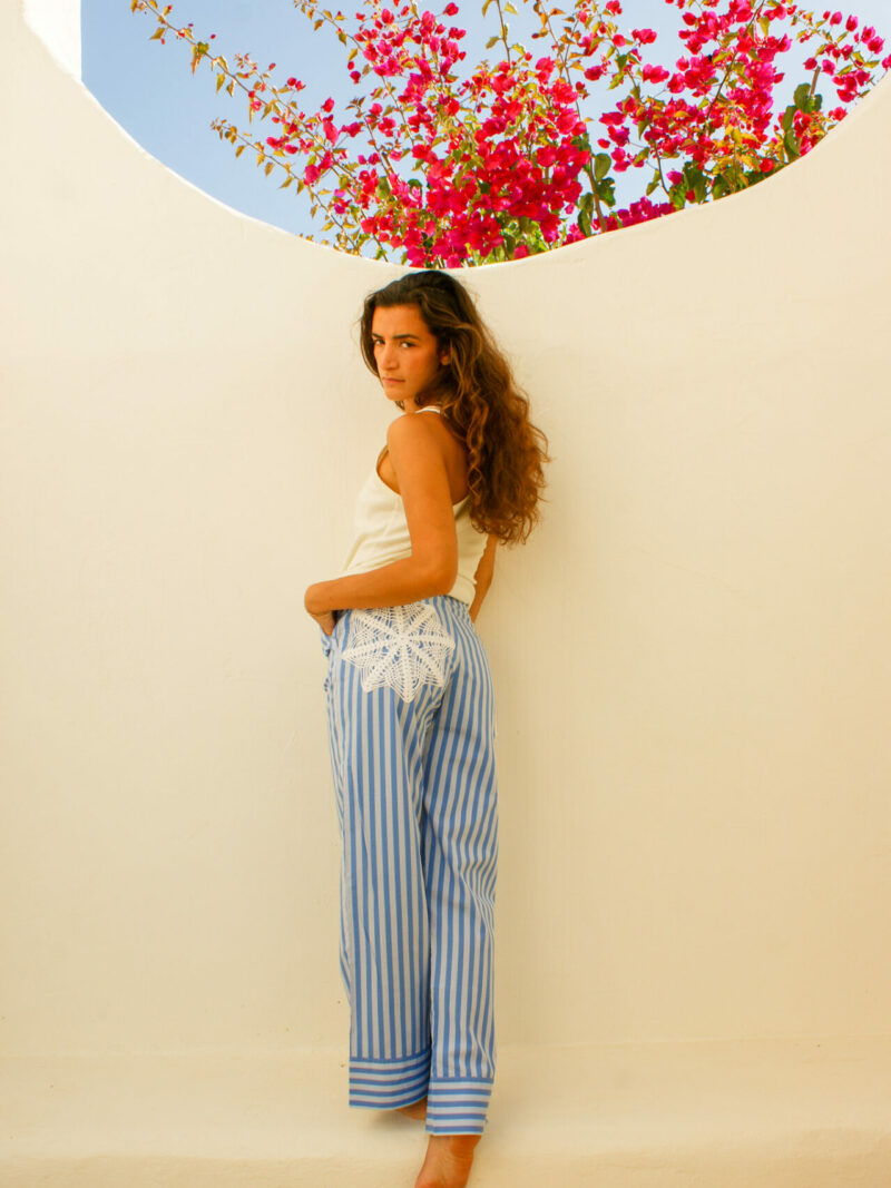 Blue Striped Appliqué Pajama Pants