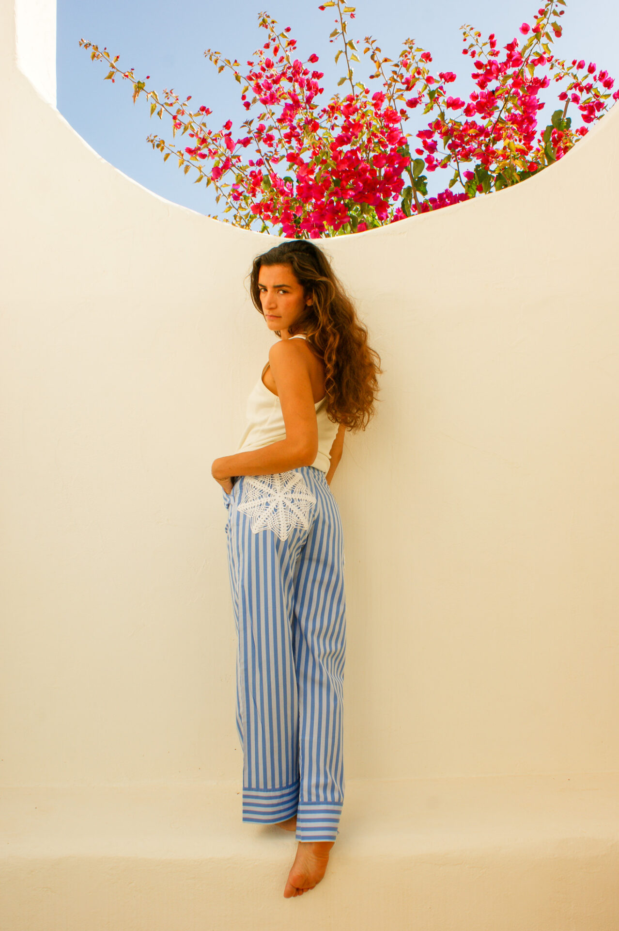 Blue Striped Appliqué Pajama Pants
